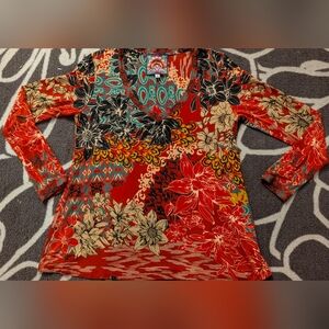 Johnny Was The Janie Favorite Short Sleeve V-Neck Tee in a multi-color "Charlie"